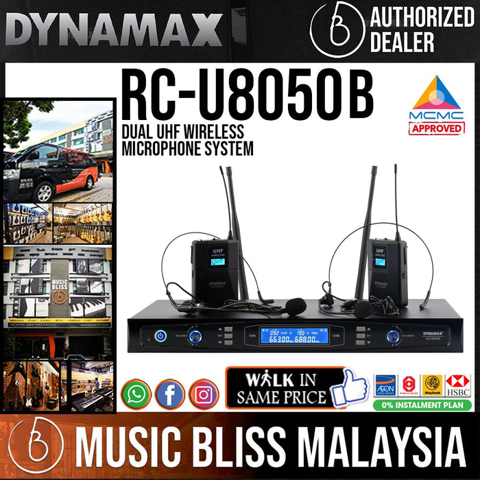 DYNAMAX RC-U8050B Dual UHF Wireless Headset Microphone for Performance/Speech - Music Bliss Malaysia